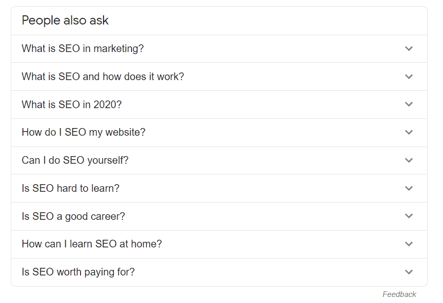 "People also Ask" feature of Google for keyword research