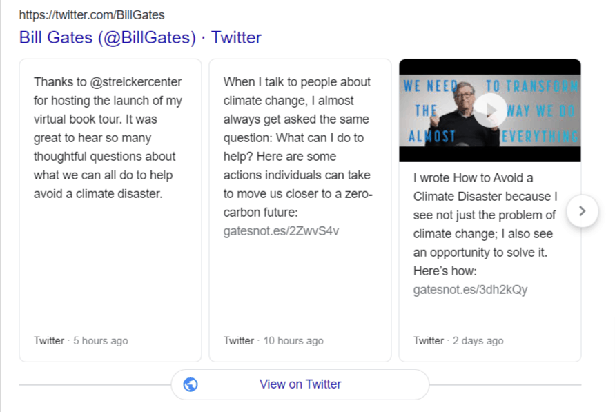 Tweets results in SERPs