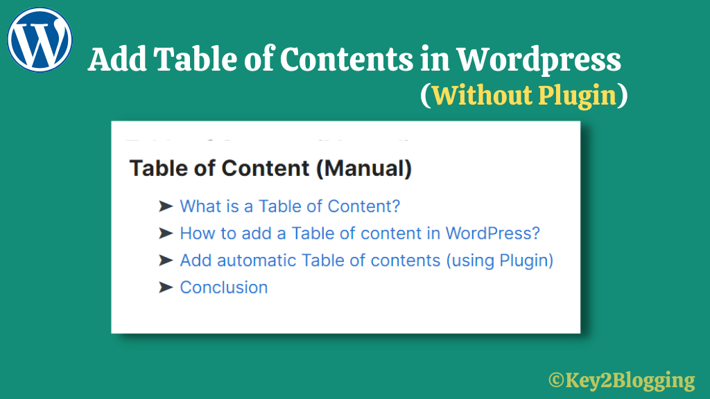How to add a Table of contents in WordPress using anchor links. (no Plugin required)