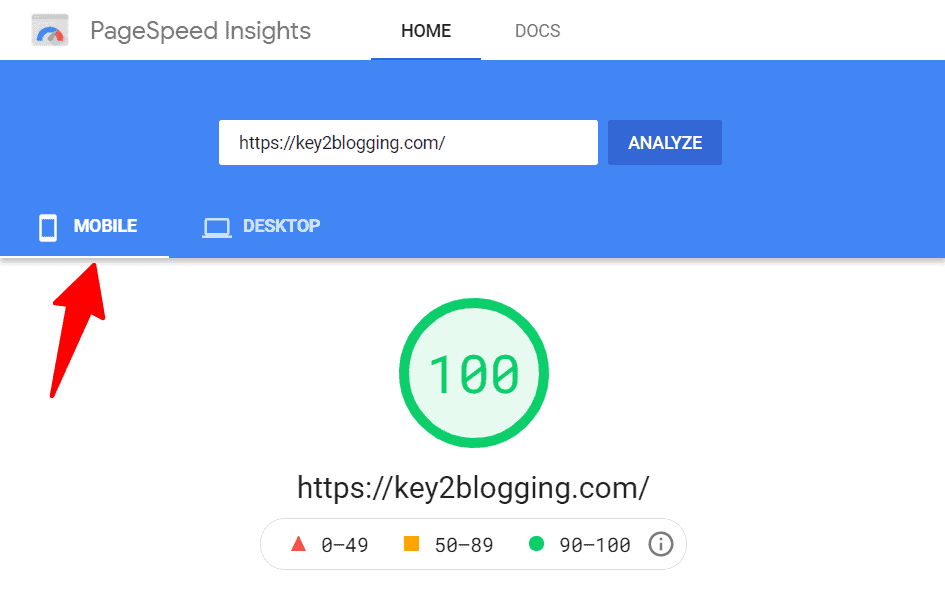 PageSpeed-Insights report of key2blogging