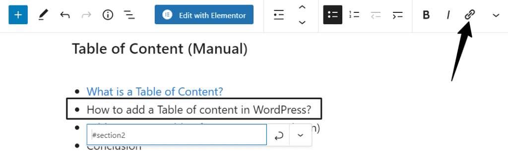 add anchor links in heading for table of contents in WordPress