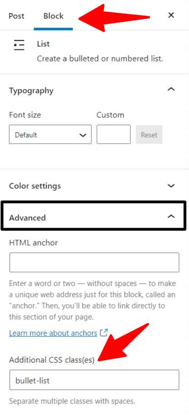 Additional CSS code for styling bullet list in WordPress