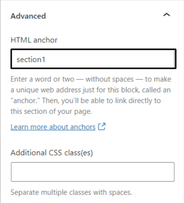 assign HTML anchor in WordPress