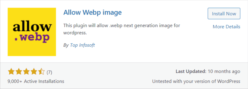 Allow webp image WordPress plugin