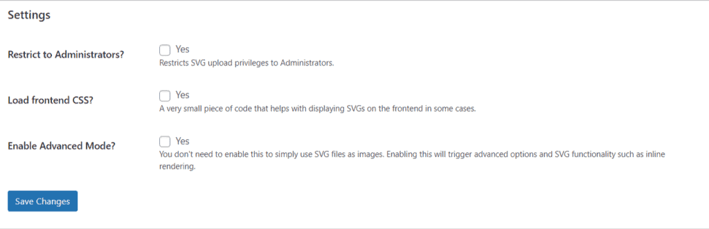 Settings and Usage of SVG support WordPress plugin