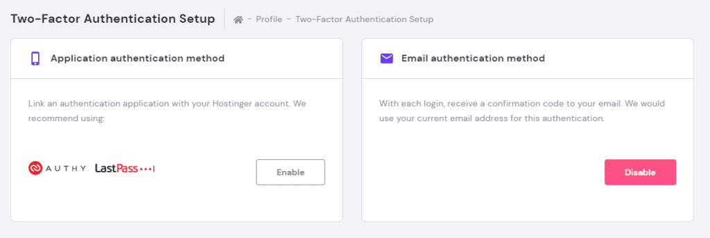 2FA(two-factor authentication) in hostinger hosting