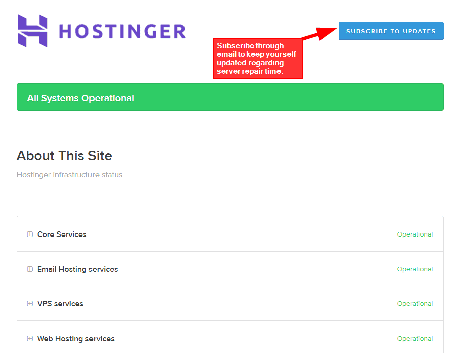 Hostinger status page