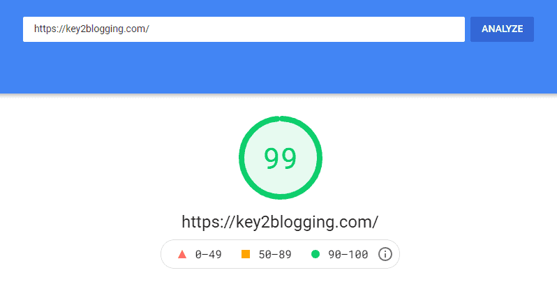 Key2Blogging page speed insights