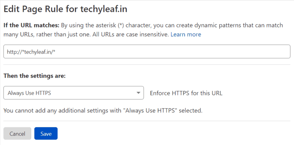 page rule in Cloudflare for always use HTTPS