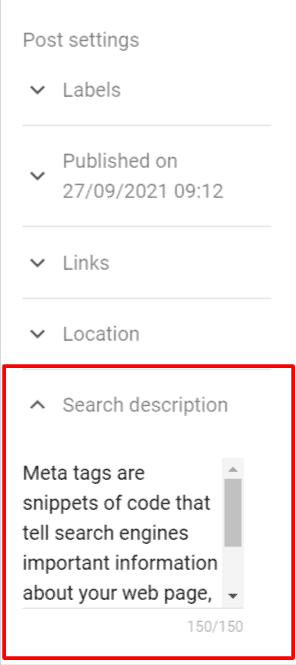 add meta description in Blogger