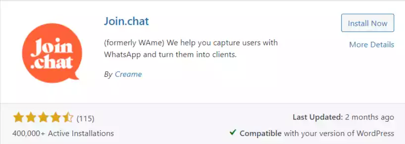 join.chat plugin for whatsapp chat button in wordpress