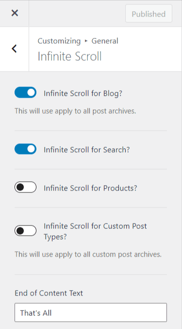 infinite scroll settings