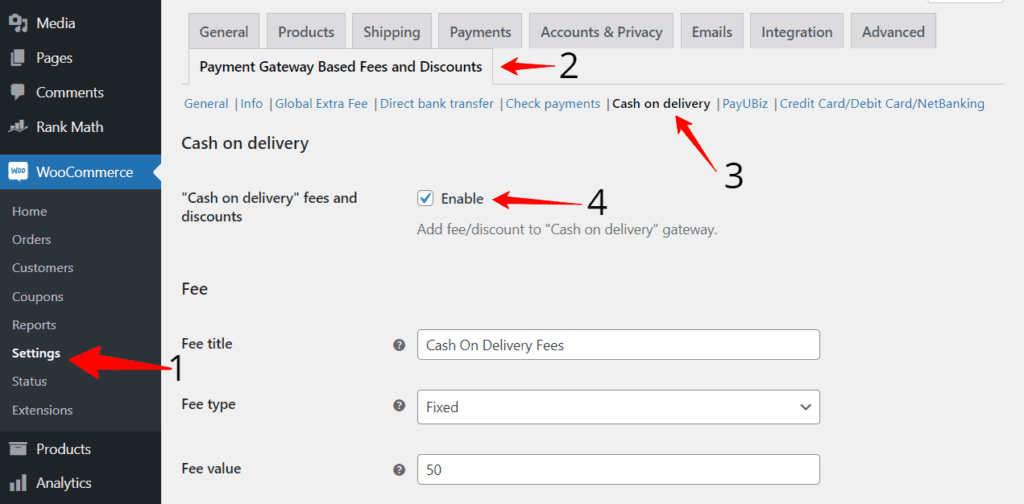 WooCommerce settings for cash on Delivery Charges