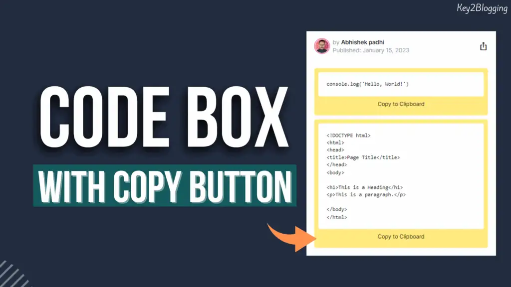 How to Add Code Box with Clipboard Copy button (using HTML, CSS & JS)
