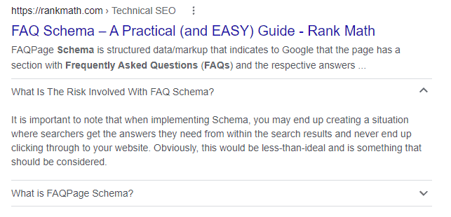 FAQ rich result in search engine results