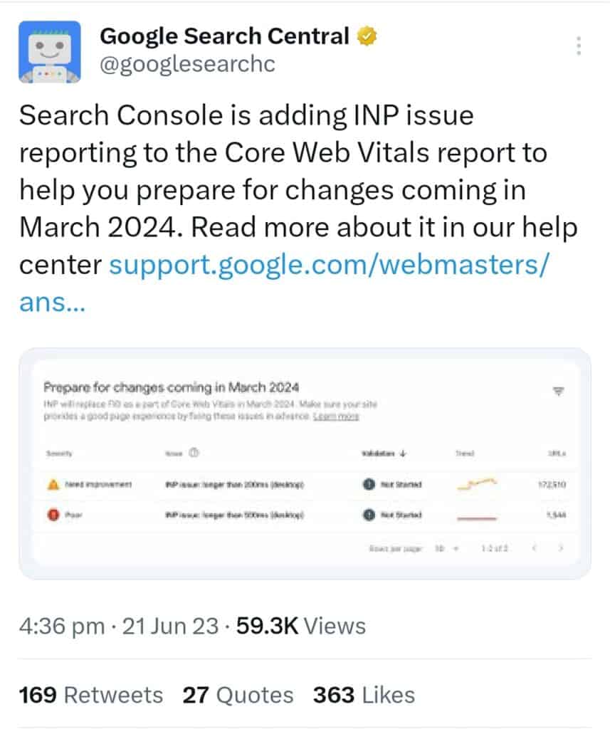 Google Search Console Introduces Interaction to Next Paint (INP) in Core Web Vitals Report
