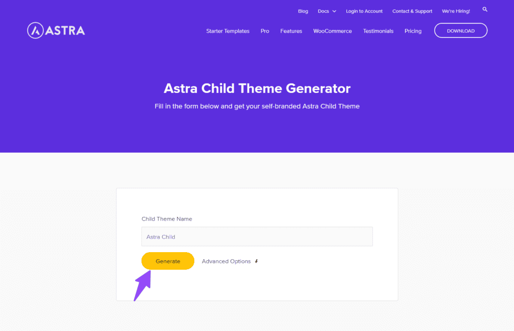 Generate Child Theme for Astra