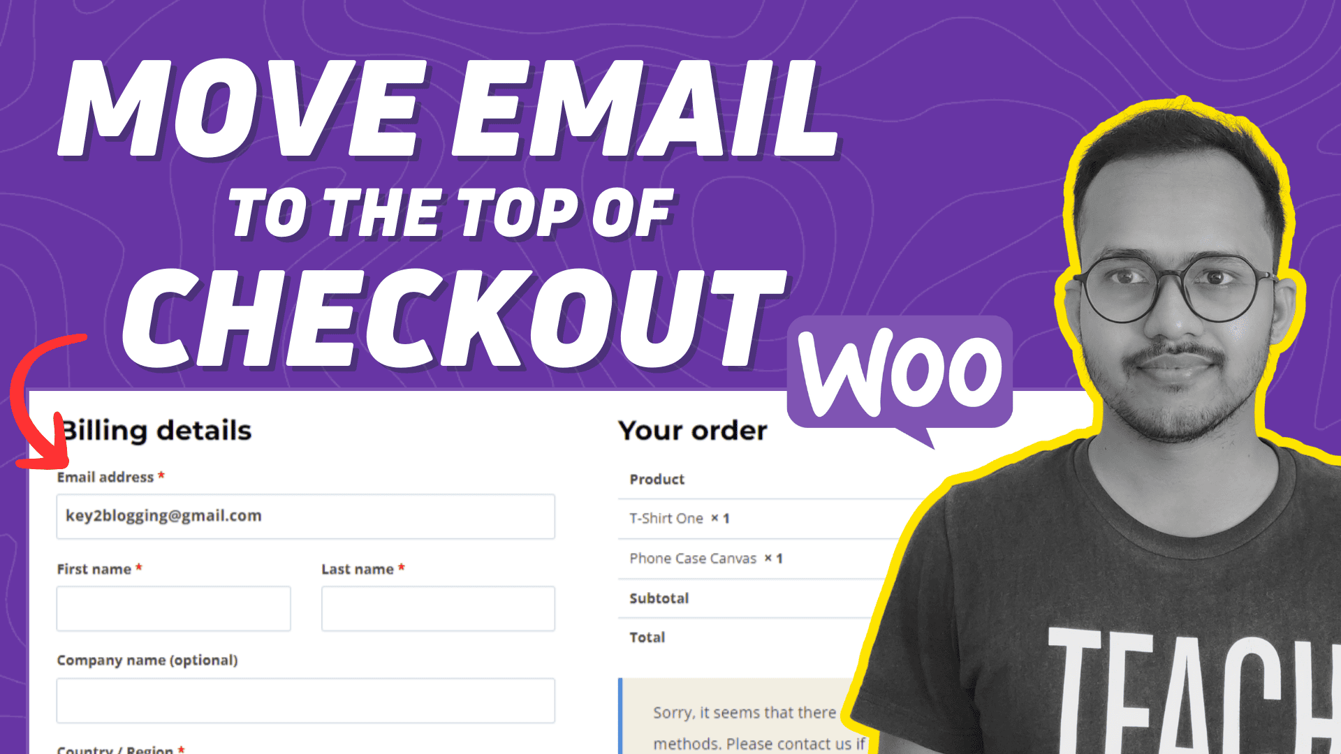 Move Email to the top of checkout in woocommerce