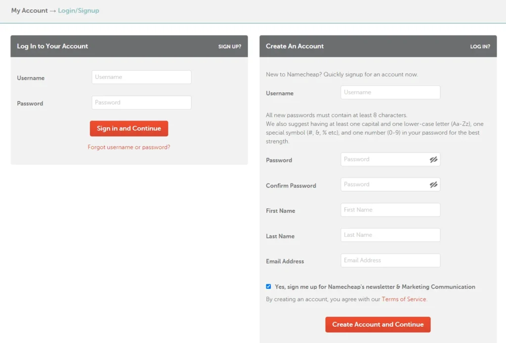 create an account in Namecheap