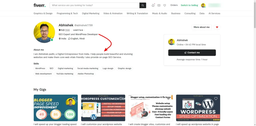 Fiverr Profile of Abhishek