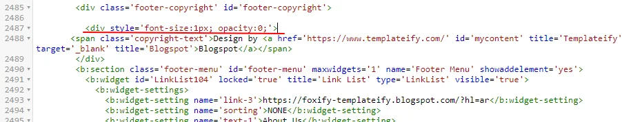 Hide the Footer Credit Text of blogger website