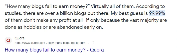 how many blogs fail to earn money google search