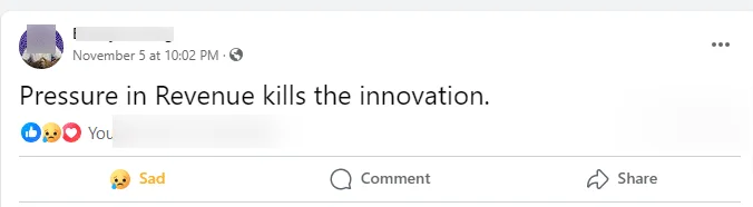 Pressure In Revenue Kills the innovation