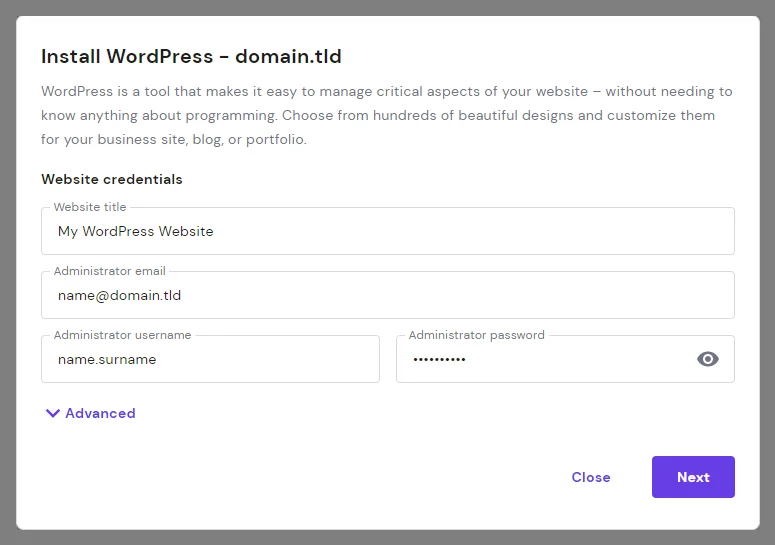 wordpress install details