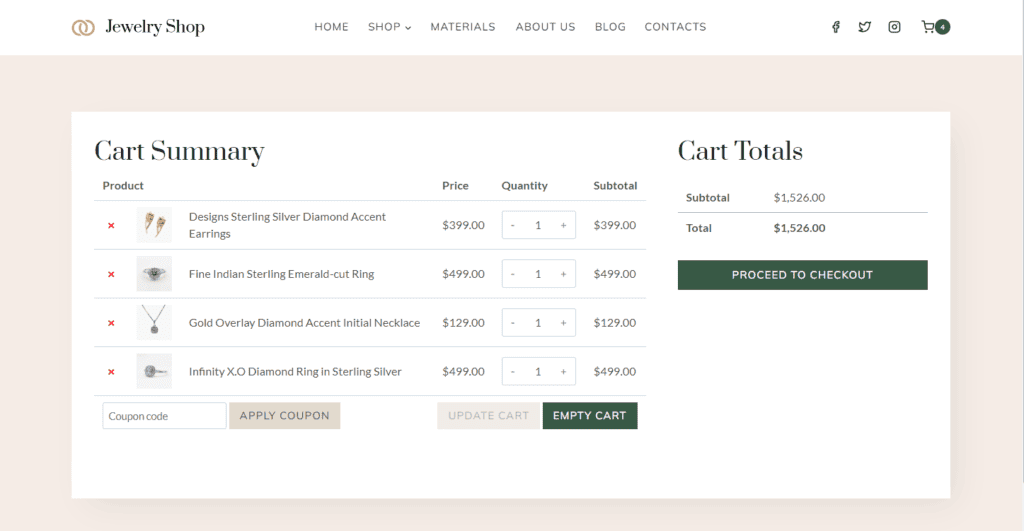 empty cart button on Woocommerce website