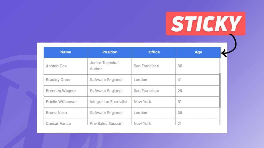 Sticky Table Header in Wordpress