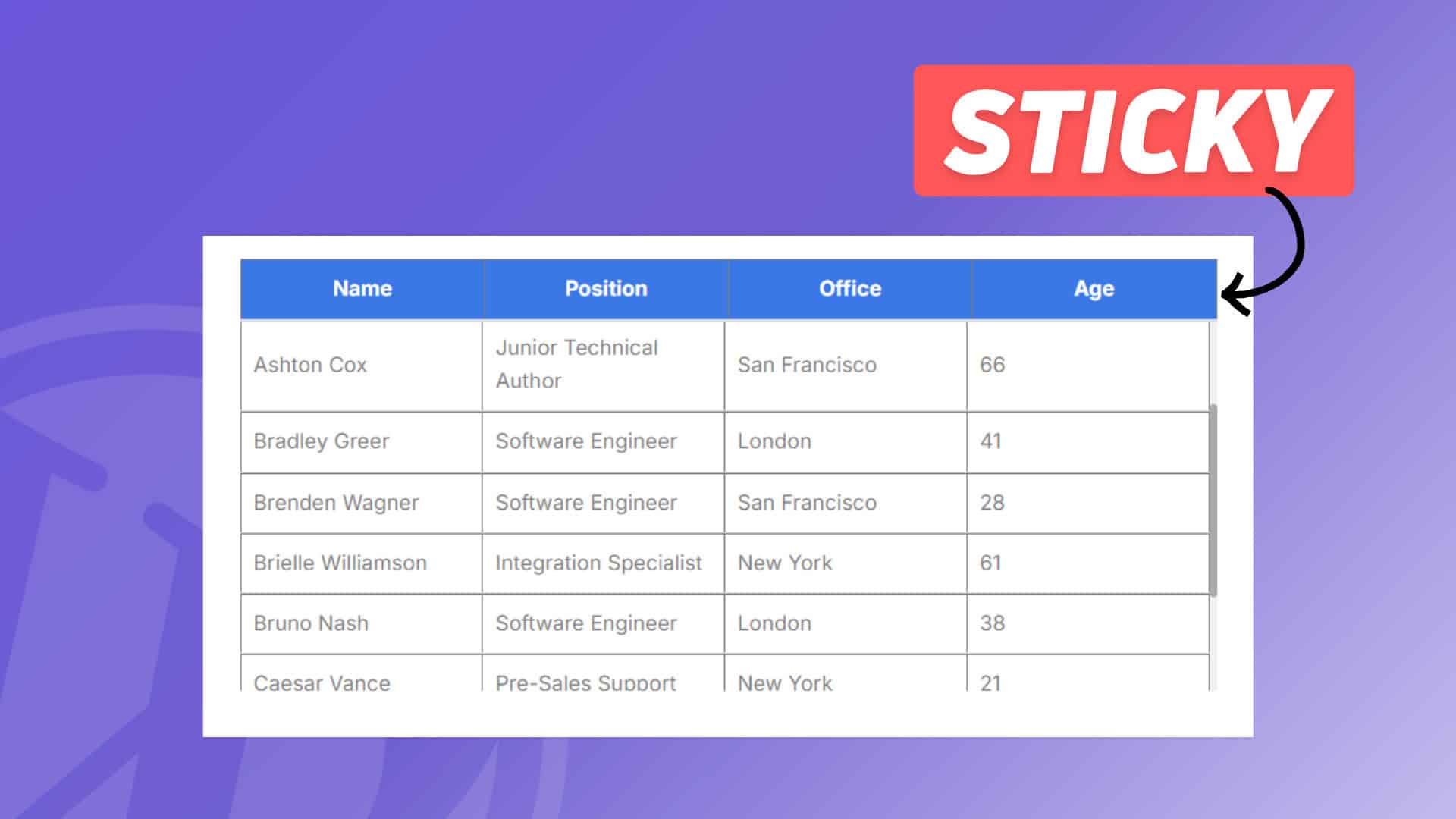 Sticky Table Header in Wordpress