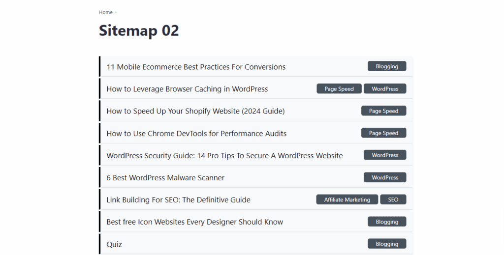 HTML SItemap With Labels