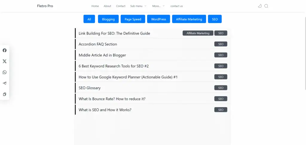 HTML SItemap With With Pill shape Filters