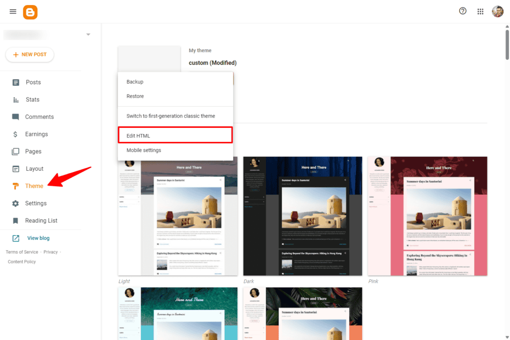 Edit Theme HTML in Blogger